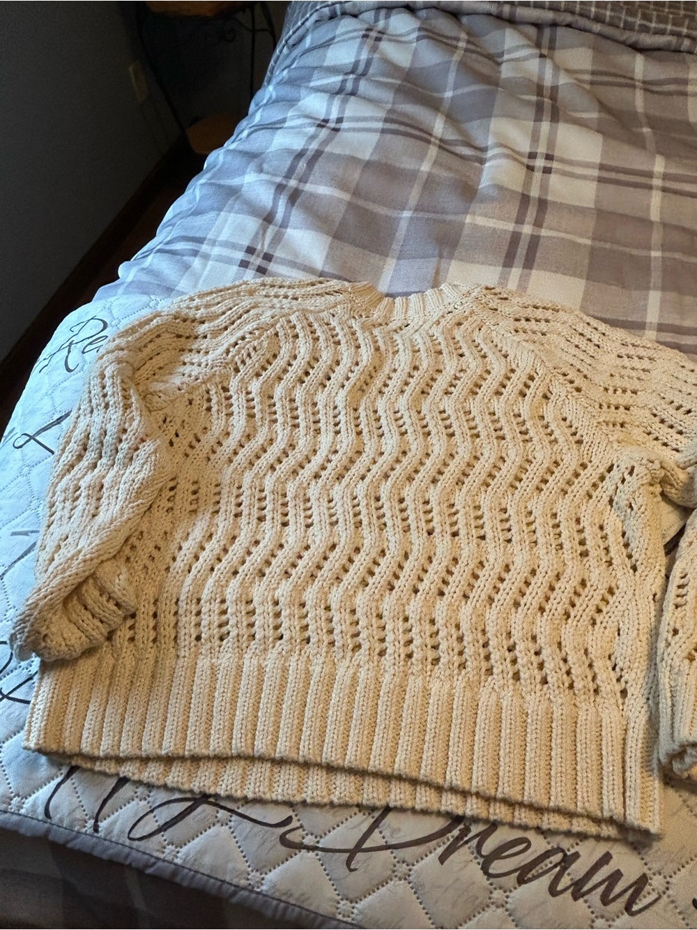 American Eagle Outfitters Cream Open-Knit Crewneck Sweater